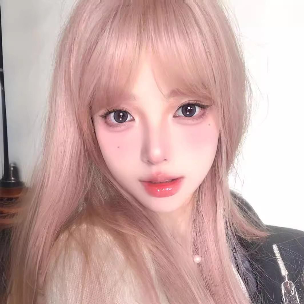 sweet for round faces, realistic, internet celebrity girl group full cap summer style Wig for women, rose pink long straight hair, natural and 