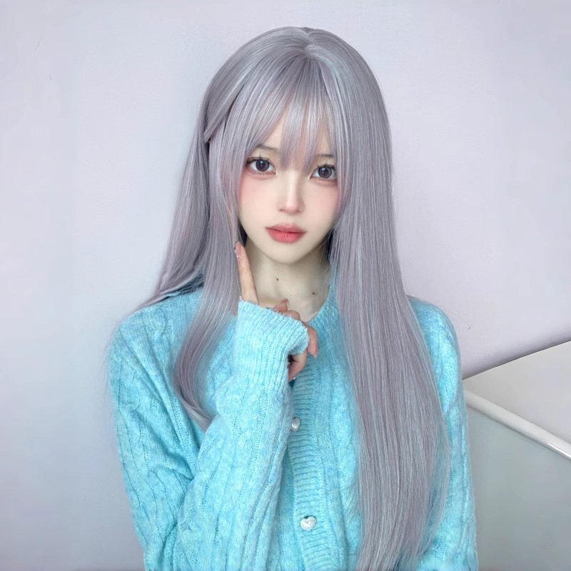 sweet for round faces, realistic, internet celebrity girl group full cap summer style Wig for women, rose pink long straight hair, natural and 