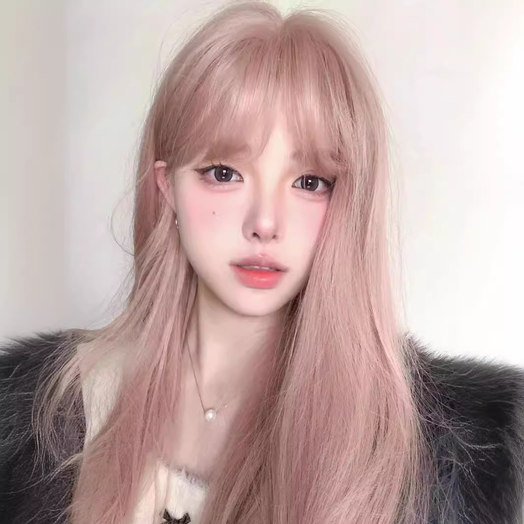 sweet for round faces, realistic, internet celebrity girl group full cap summer style Wig for women, rose pink long straight hair, natural and 