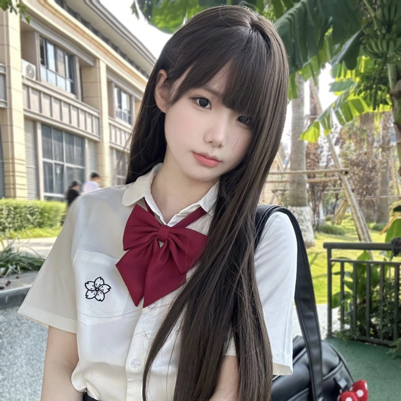 sweet for round faces, realistic, internet celebrity girl group full cap summer style Wig for women, rose pink long straight hair, natural and 