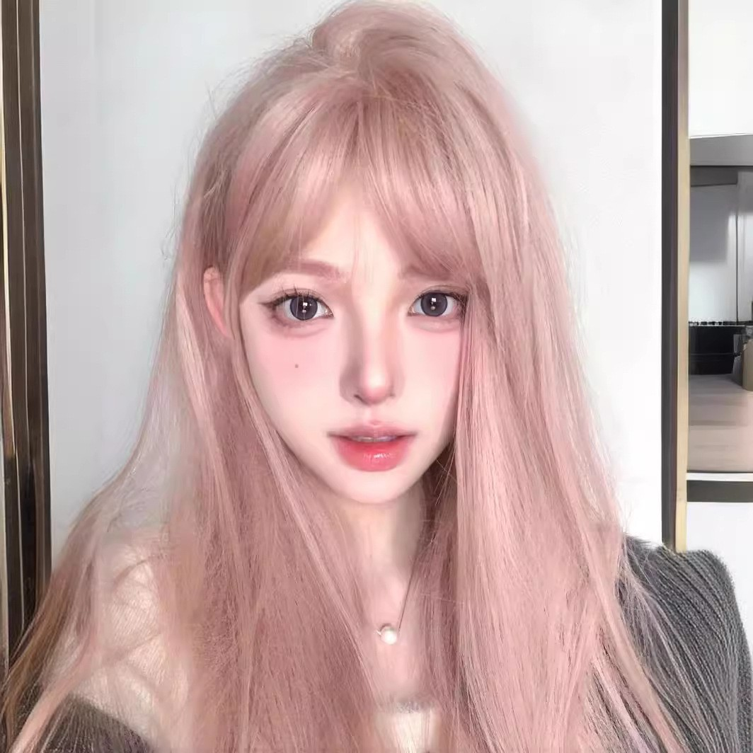 sweet for round faces, realistic, internet celebrity girl group full cap summer style Wig for women, rose pink long straight hair, natural and 