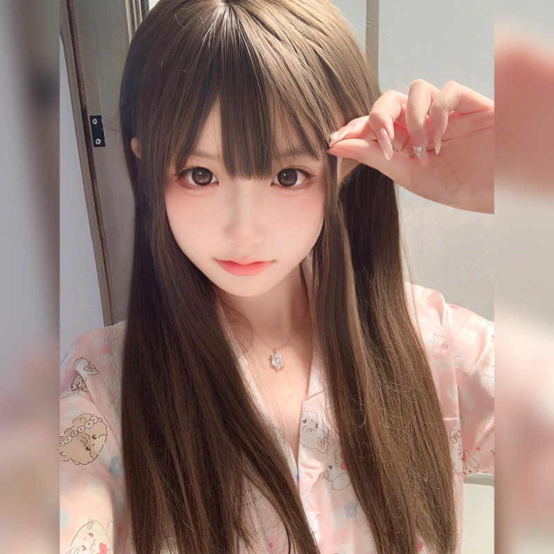 &nbsp;straight hair in cool brown, sweet and popular among students, full headpiece for summer Double ponytail wig for women with long&nbsp;