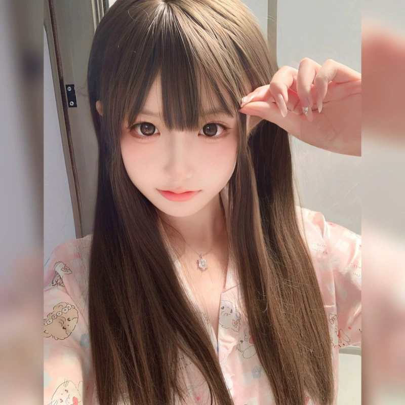 &nbsp;straight hair in cool brown, sweet and popular among students, full headpiece for summer Double ponytail wig for women with long&nbsp;