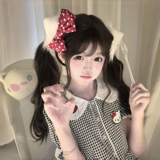 Long-haired Lolita long curly hair wig for women, full-head style with double ponytails, curly hair Lolita wig for women.
