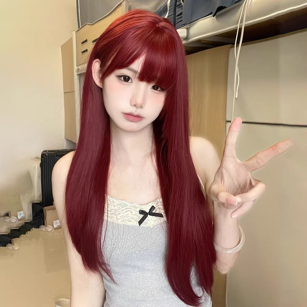 &nbsp;straight hair in cool brown, sweet and popular among students, full headpiece for summer Double ponytail wig for women with long&nbsp;