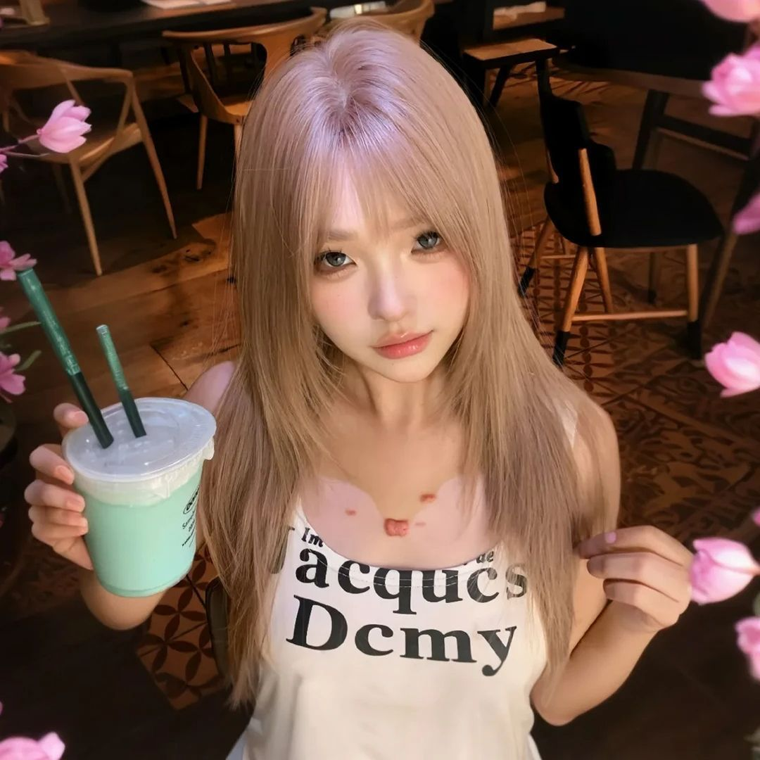 Tiramisu trendy wig with Korean style, full bangs and layered fringe, high-quality wig