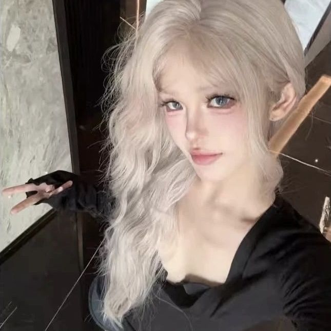 Platinum-colored wig [cream pink white] lace big headband style pink white gold influencer fluffy long curly hair wig for women