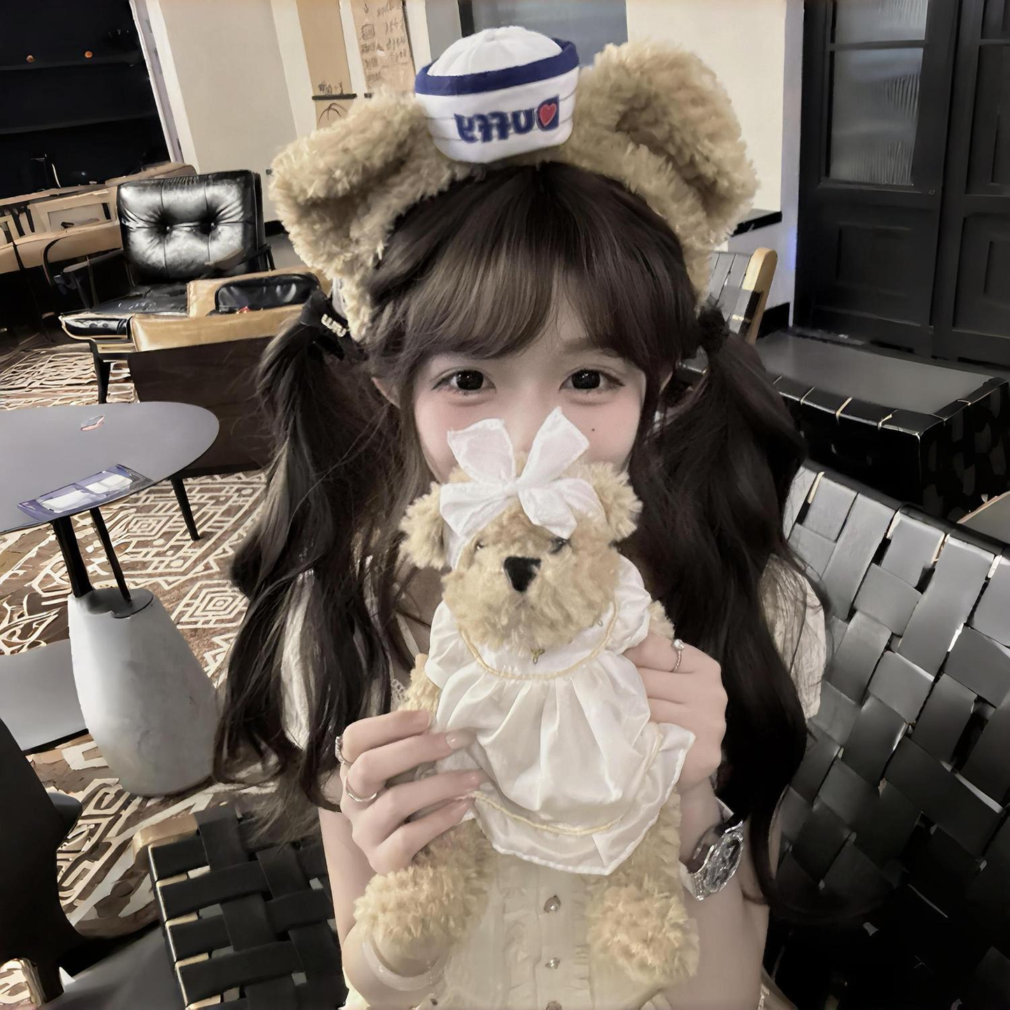 Long-haired Lolita long curly hair wig for women, full-head style with double ponytails, curly hair Lolita wig for women.