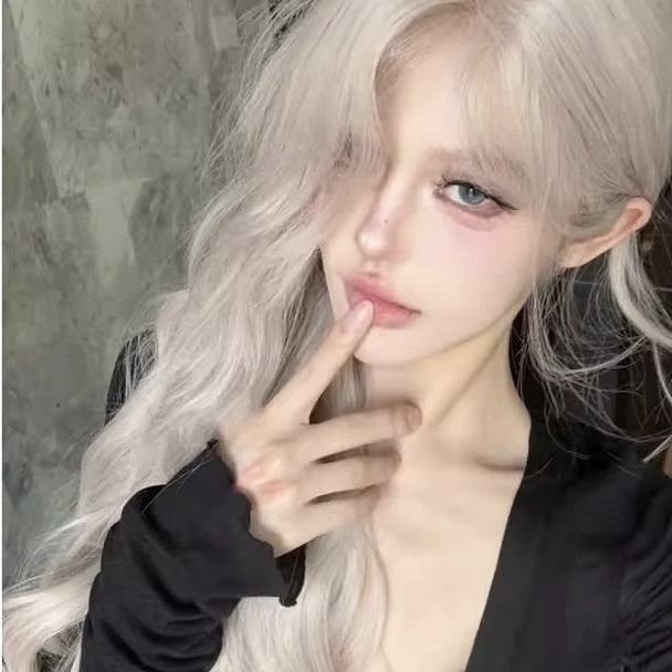 Platinum-colored wig [cream pink white] lace big headband style pink white gold influencer fluffy long curly hair wig for women