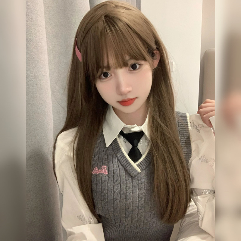 &nbsp;straight hair in cool brown, sweet and popular among students, full headpiece for summer Double ponytail wig for women with long&nbsp;